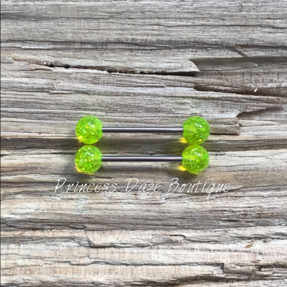 Neon Yellow Glitter Sparkle Nipple Ring‎ Set